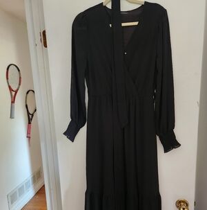 Black Ruffled Tiered Gown with Bishop Sleeves